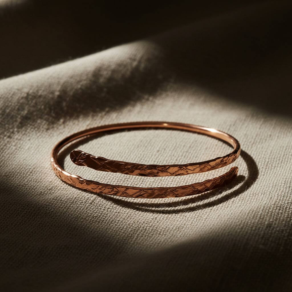 Handmade Adjustable 10 Gauge Copper Hammer Textured Overlap Bangle