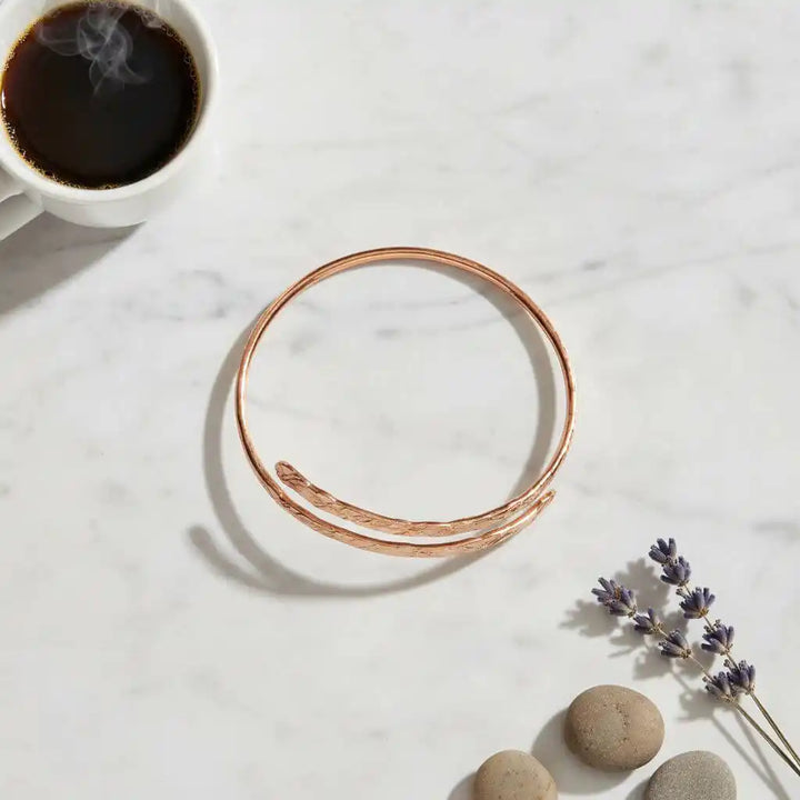 Handmade Adjustable 10 Gauge Copper Hammer Textured Overlap Bangle