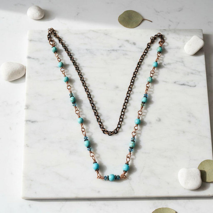 Wire Wrapped 24 Inches Copper Turquoise Necklace