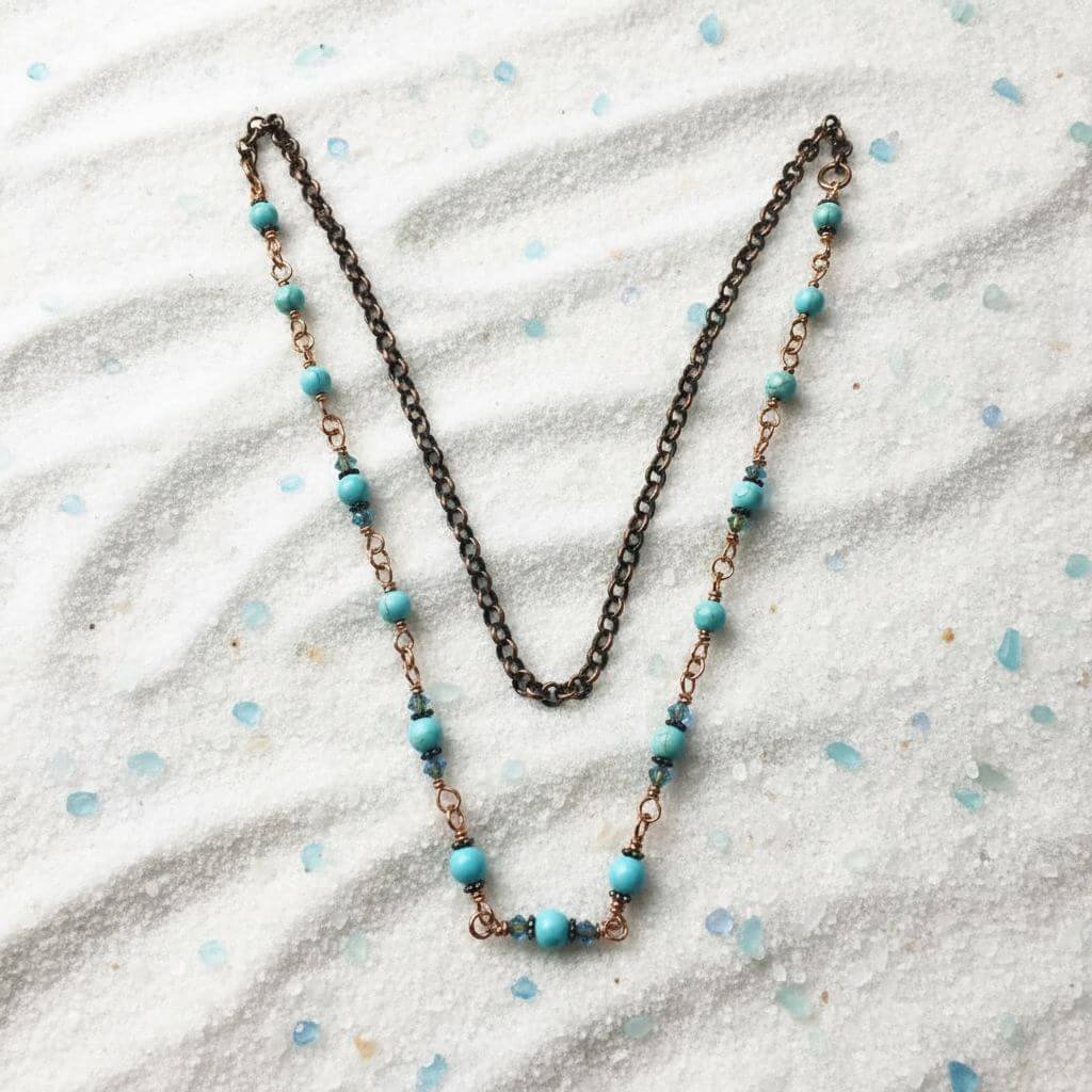 Wire Wrapped 24 Inches Copper Turquoise Necklace
