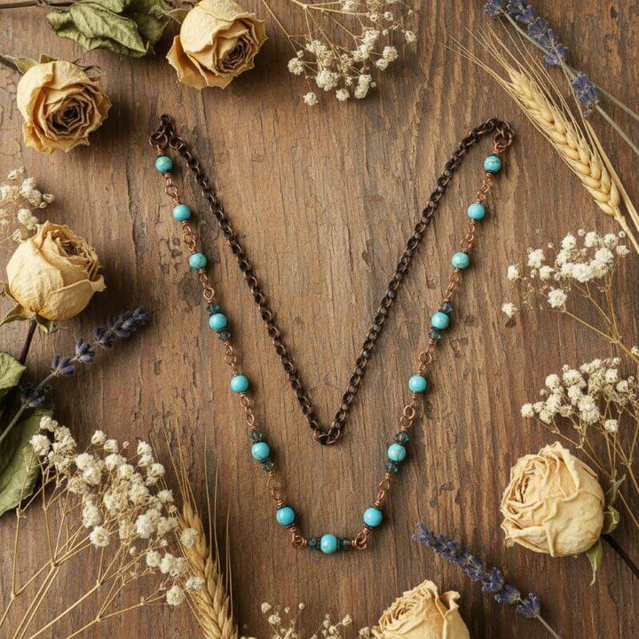 Wire Wrapped 24 Inches Copper Turquoise Necklace