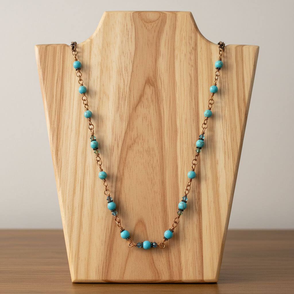 Wire Wrapped 24 Inches Copper Turquoise Necklace