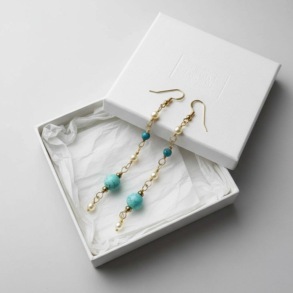Long 14 K Gold Filled Turquoise Pearl Earrings