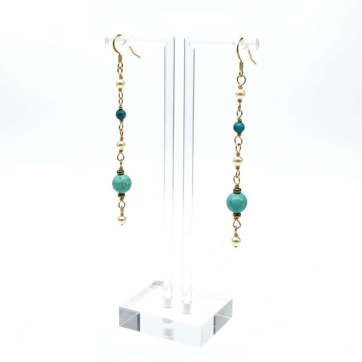 Long 14 K Gold Filled Turquoise Pearl Earrings