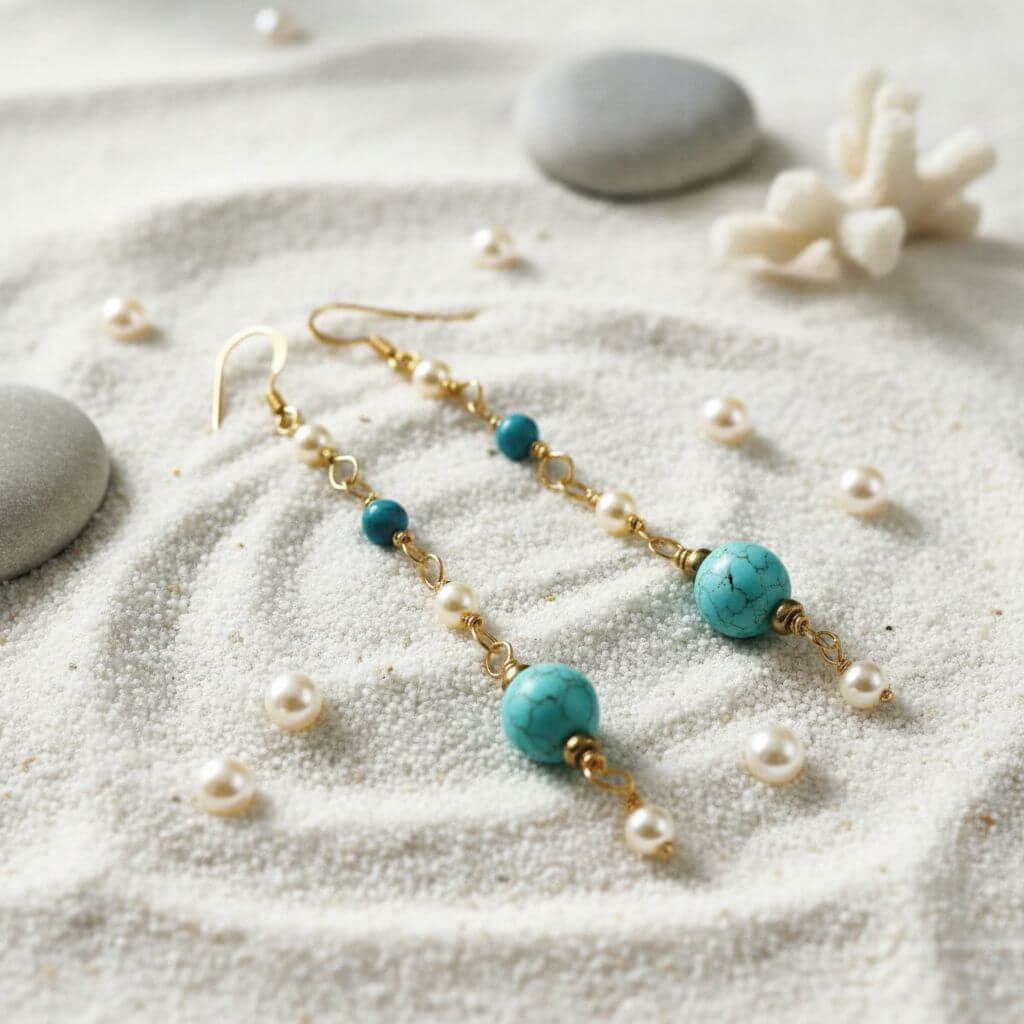 Long 14 K Gold Filled Turquoise Pearl Earrings