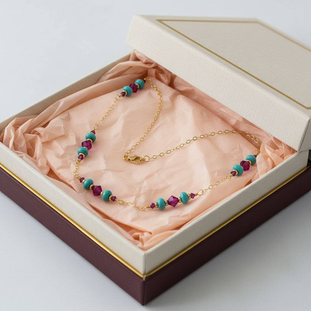 Super Dainty Wire Wrapped Gold Filled Pink Turquoise Gemstone Necklace