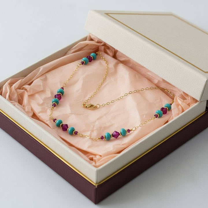 Super Dainty Wire Wrapped Gold Filled Pink Turquoise Gemstone Necklace