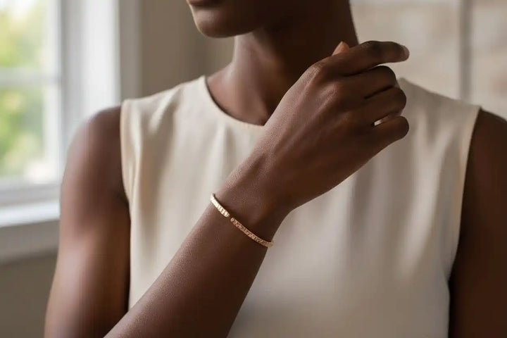 Brides Mag Featured Textured Copper Anniversary Bangle in 4 Sizes - Alexa Martha Designs