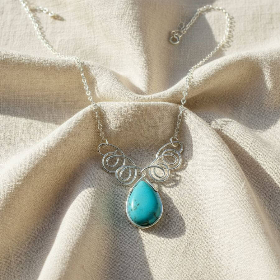 As Seen On TV Turquoise Drop Sterling Silver Wire Wrapped Necklace