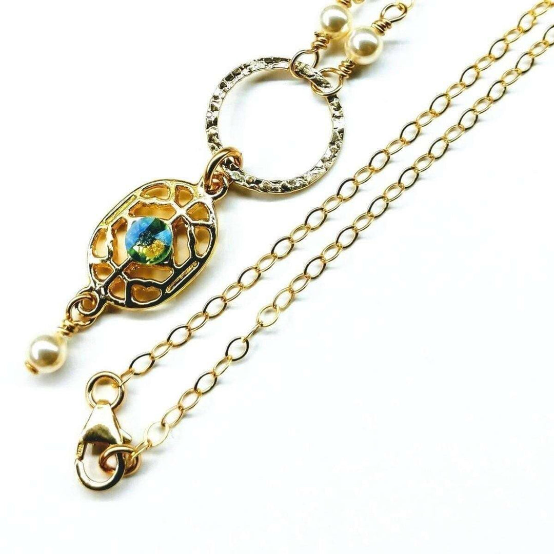 14 CT Gold-Filled Hammered Green Crystal Open Circle Filigree Necklace Alexa Martha Designs