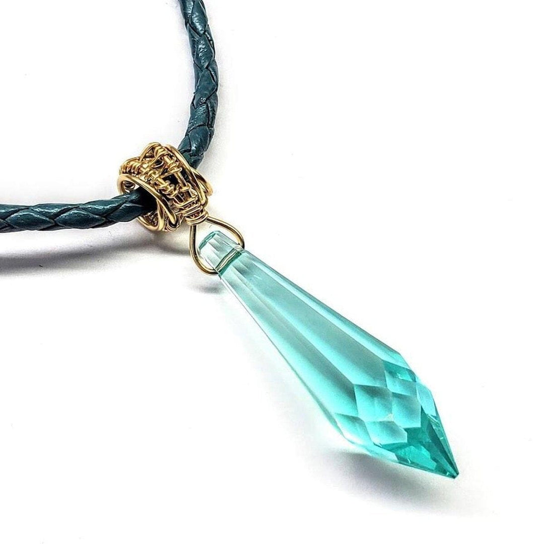 AMD1038Gold Wire Wrapped Aqua Crystal Teardrop Leather Choker NecklaceJewelryNecklace$ 77.00Alexa Martha Designs