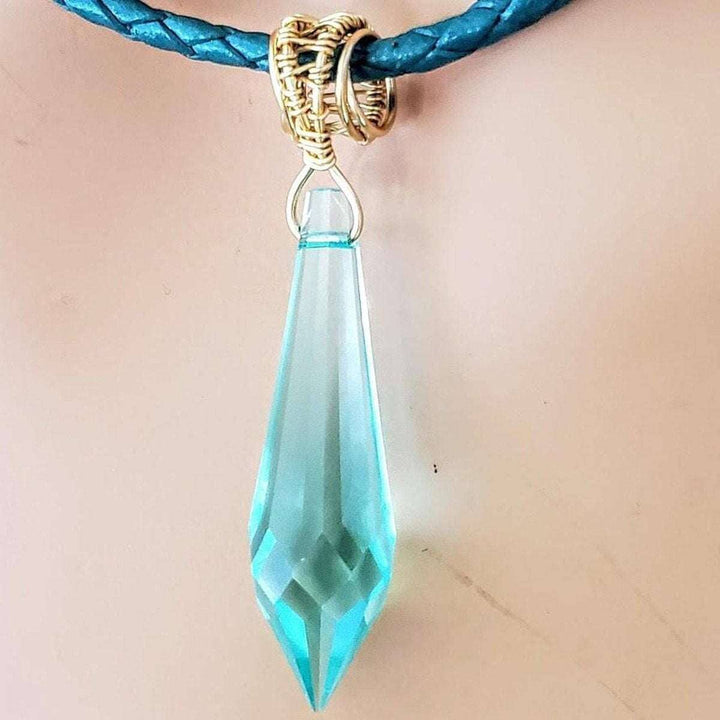AMD1038Gold Wire Wrapped Aqua Crystal Teardrop Leather Choker NecklaceJewelryNecklace$ 77.00Alexa Martha Designs