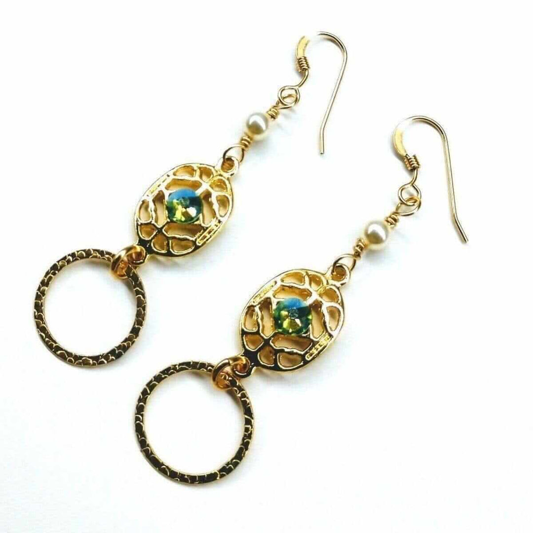 AMD113914 KT Gold Filled Filigree Green Crystal Open Circle EarringsJewelryEarrings$ 82.00Alexa Martha Designs