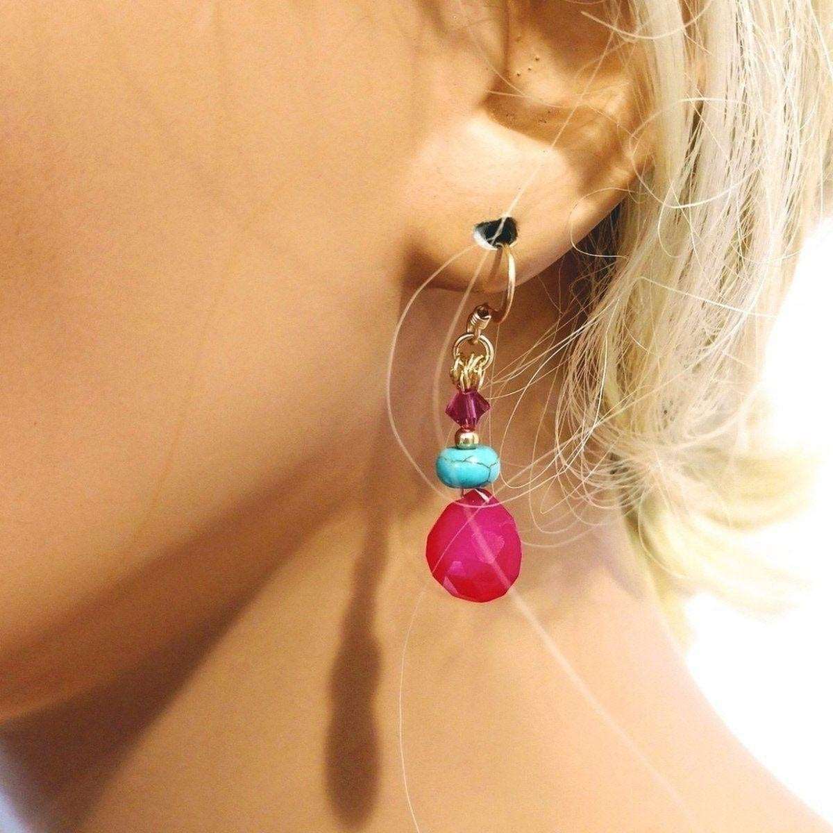 Sterling Silver Turquoise Leverback Teardrop Earrings - Reveka Rose