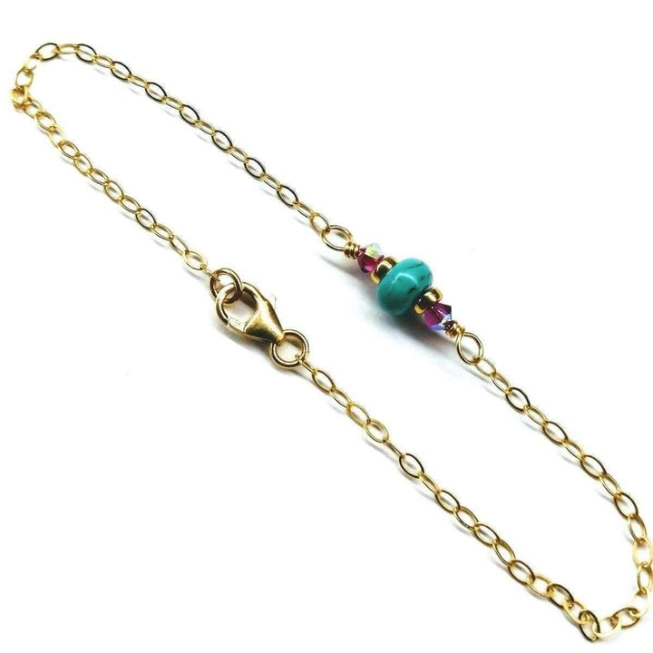14K Gold Filled Pink and Turquoise Gemstone Dainty Bracelet - Bracelet - Alexa Martha Designs   