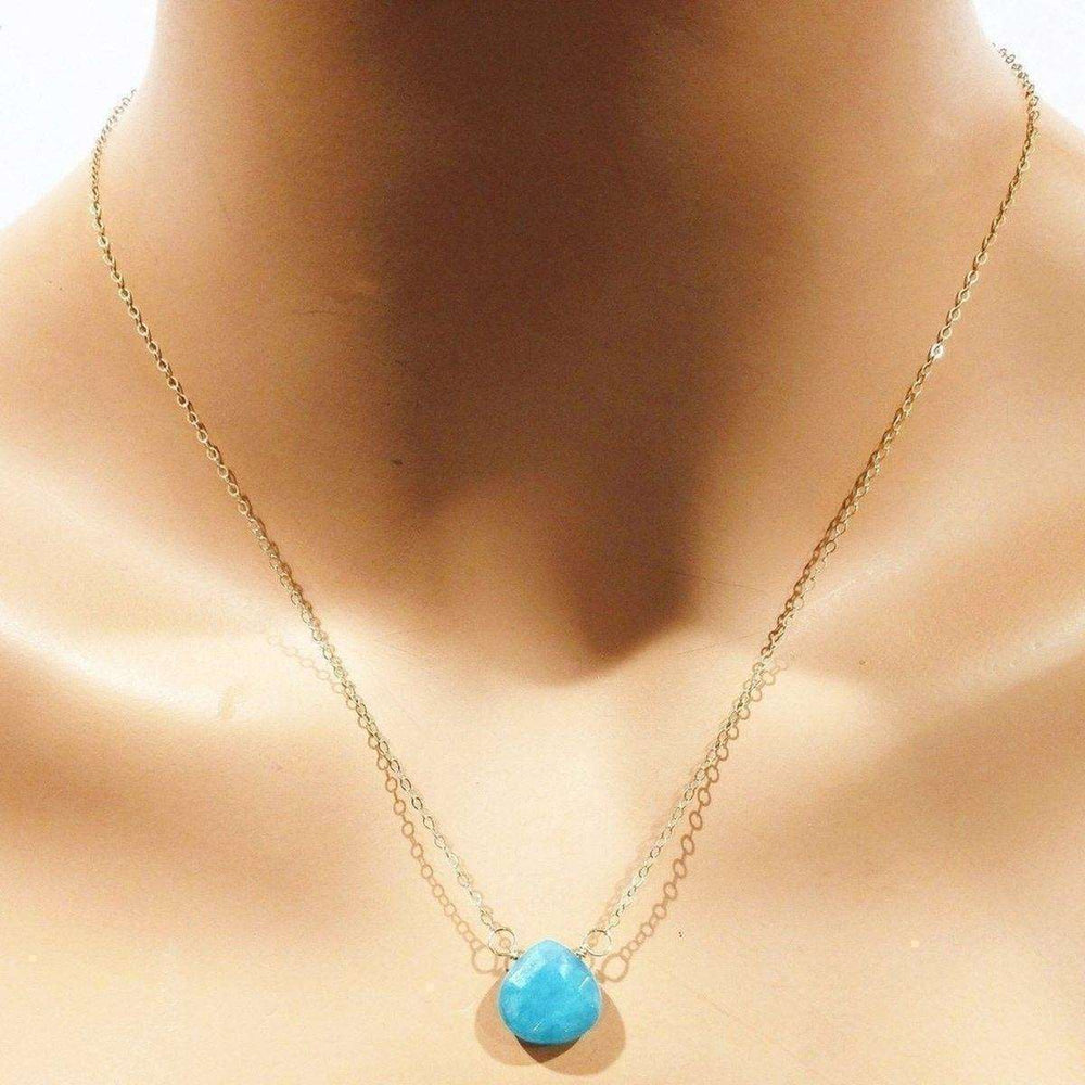 14kt Gold Filled Aqua Jade Wire Wrap Delicate Gemstone Drop Necklace - Necklaces - Alexa Martha Designs   