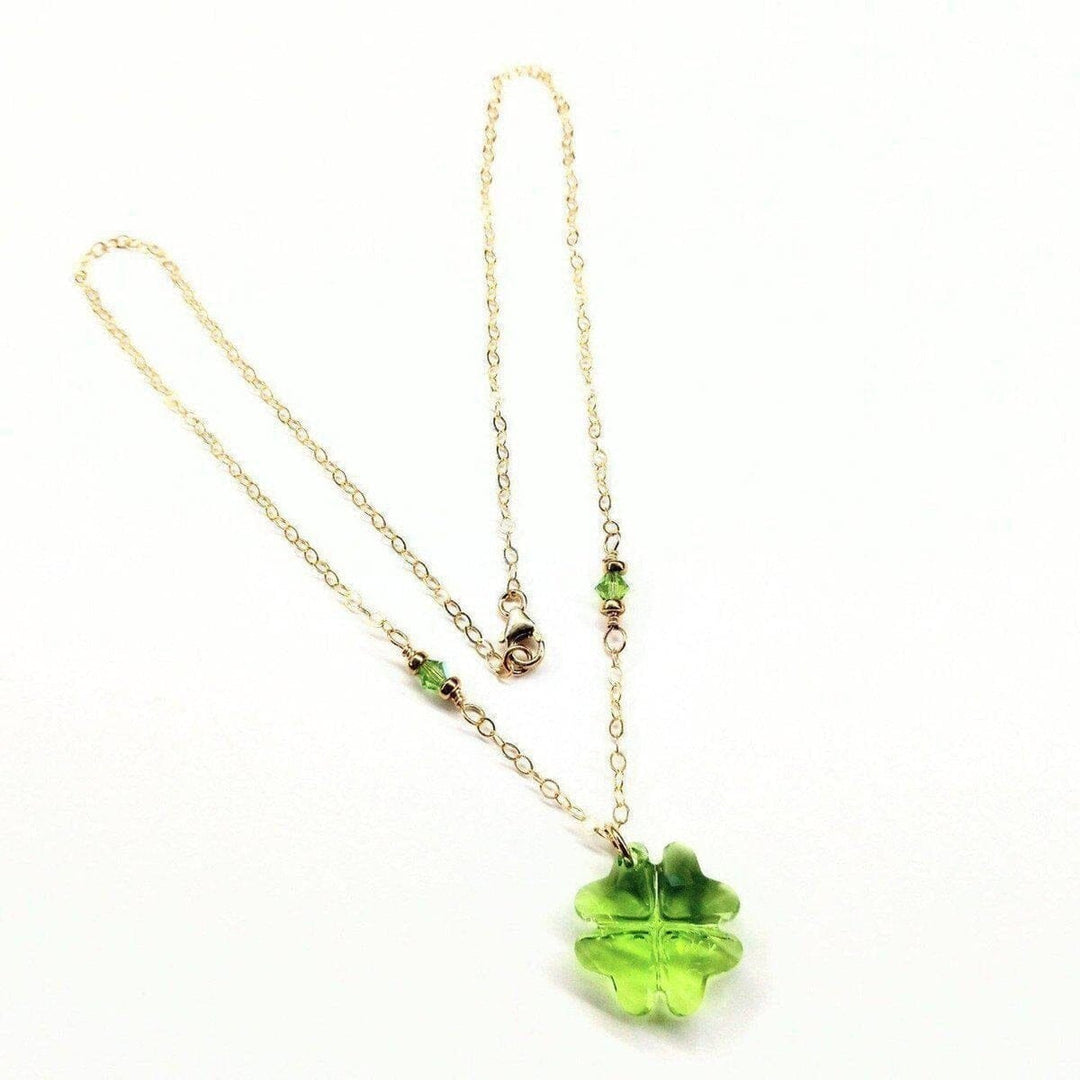 14 K Gold Filled Light Green Crystal Clover Necklace - Necklace - Alexa Martha Designs   