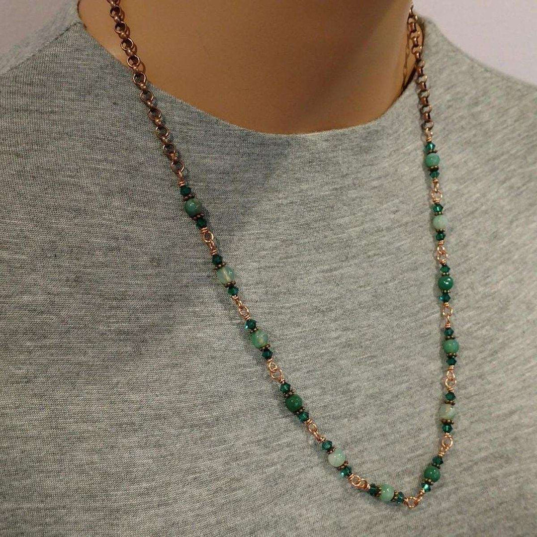 24 Inches Emerald Agate Striped Gemstone Wire Wrapped Necklace Alexa Martha Designs