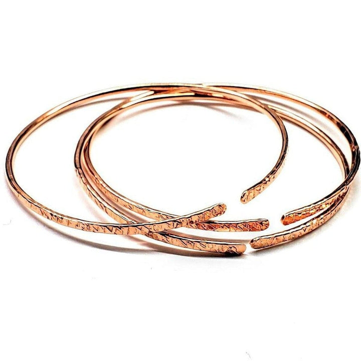 3-Pack Large 10 Gauge Bare Copper Hammered Textured Bangle Bundle - Bangles /Bracelets - Alexa Martha Designs   