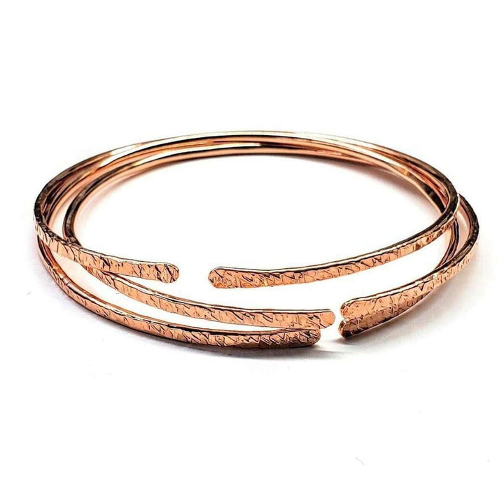3-Pack Large 10 Gauge Bare Copper Hammered Textured Bangle Bundle - Bangles /Bracelets - Alexa Martha Designs   