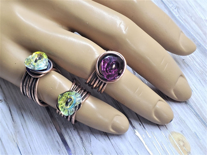 6 Stack Copper Multi Wrap Heart Crystal Bling Ring Alexa Martha Designs