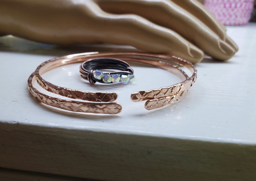 7th Wedding Anniversary Copper Bangle Ring Set - Bangle /Ring Set - Alexa Martha Designs   