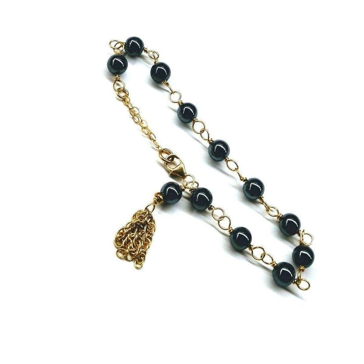 Adjustable 14 KT Gold Filled Hematite Gold Chain Tassel Bracelets - Bracelet - Alexa Martha Designs   