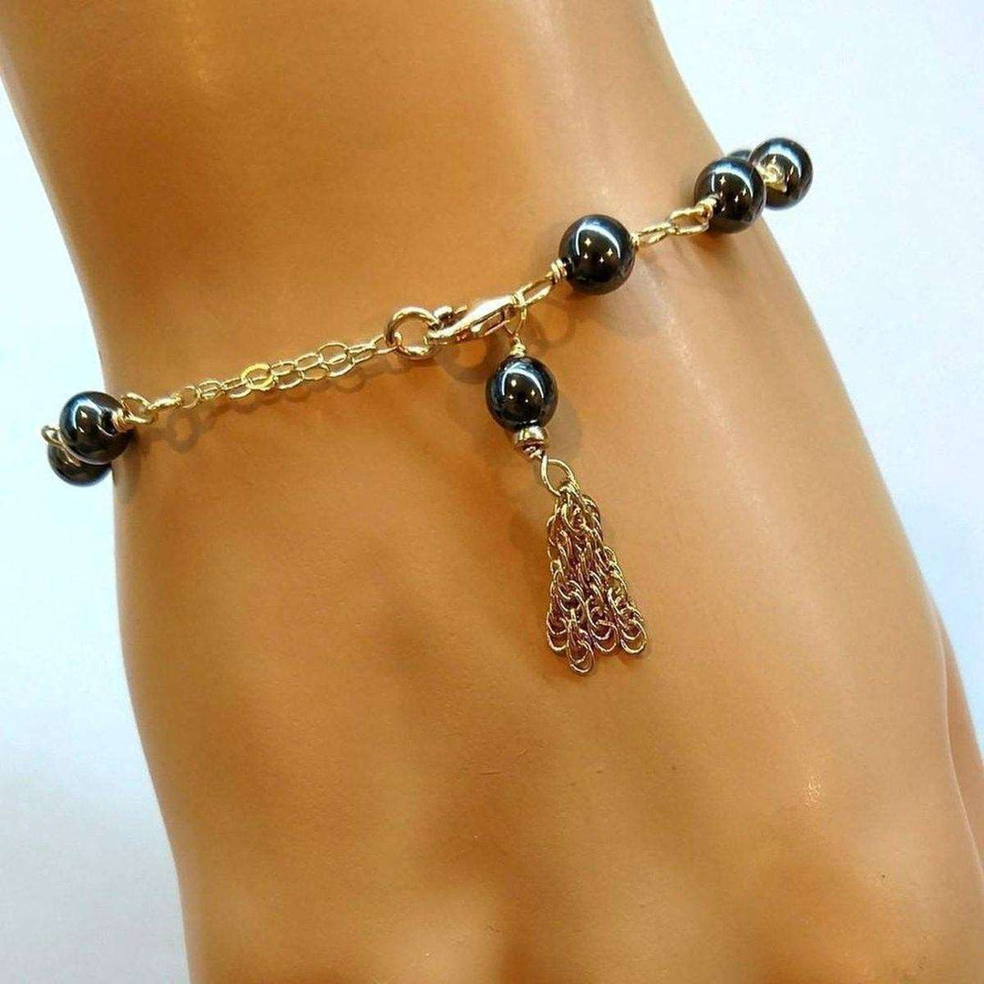 AMD105614 KT Gold Filled Hematite Chain Tassel BraceletsJewelryBracelet$ 59.00Alexa Martha Designs