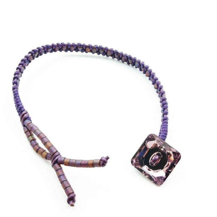 Amethyst Braided Leather Swarovski Crystal Square Button Bracelet Alexa Martha Designs