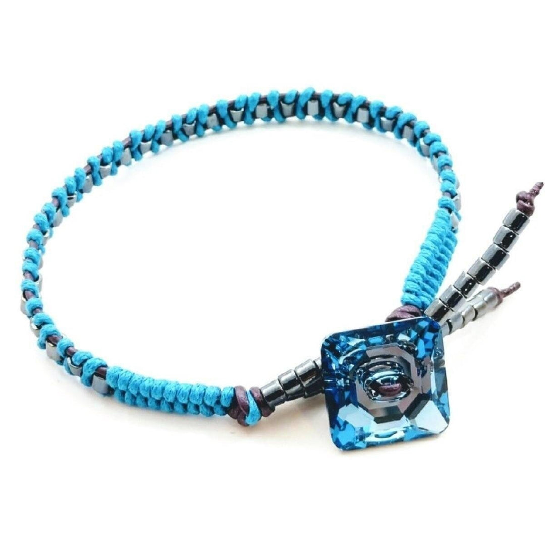 AMD1179 Aqua Hematite Bead Braided Square SwarovskiJewelryBracelet$ 65.00Alexa Martha Designs