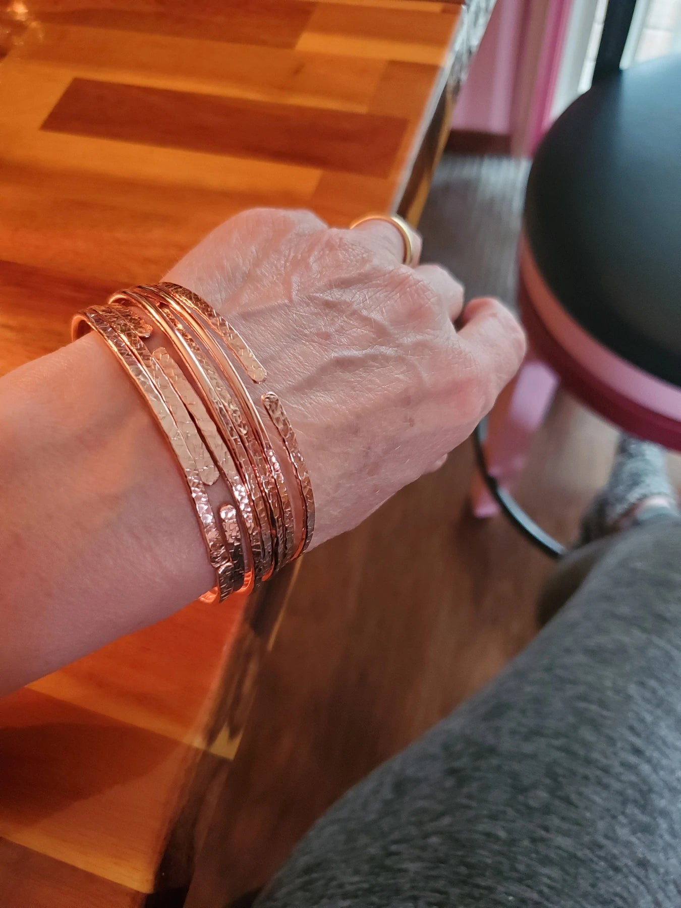 As Seen In Brides-Bare Copper Hammer Textured Bangle Now 3 Sizes