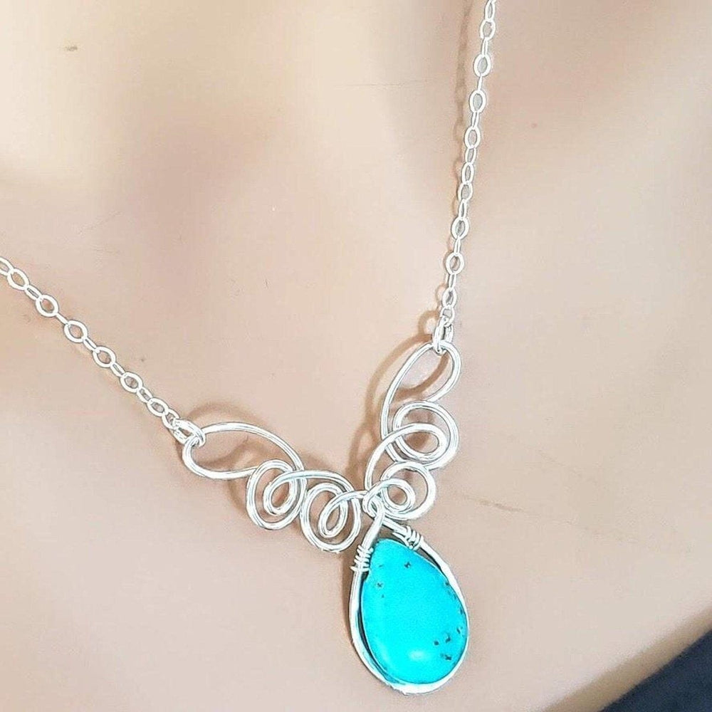 AMD1049 As Seen On TV Turquoise Drop Sterling Silver Wire Wrapped Necklace - Necklace - Alexa Martha Designs   262424428548