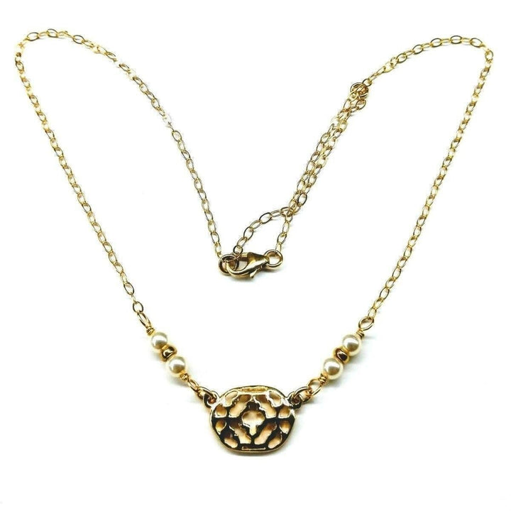 As Seen on Molly Ringwald Gold Filled Filigree Pearl Choker Necklace Alexa Martha Designs