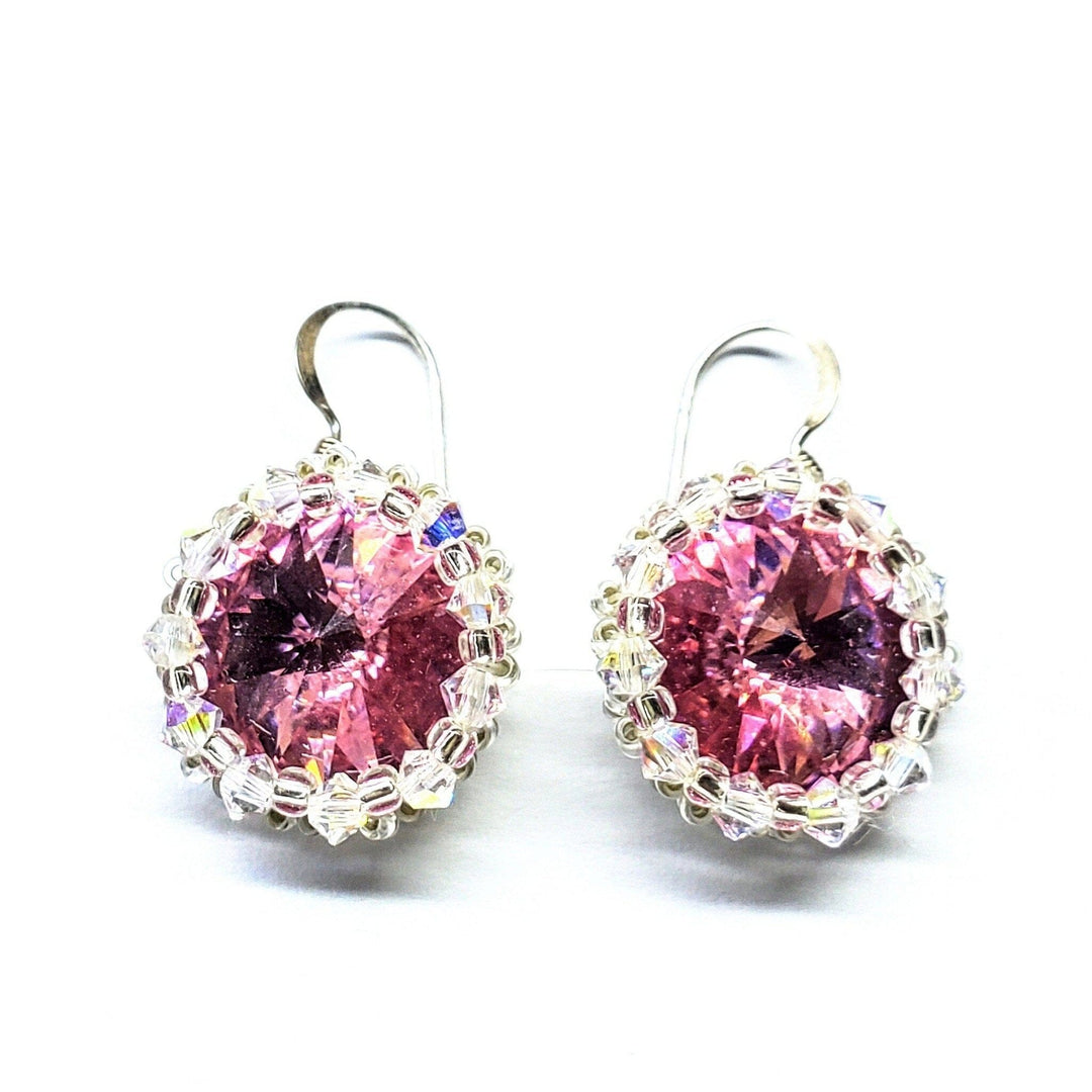 Beaded Bezel Pink Crystal Halo Earrings -  - Alexa Martha Designs   