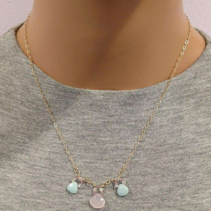 AMD1090Light Pink and Mint Gemstone 14 Kt Gold Filled Necklace JewelryNecklace$ 74.00Alexa Martha Designs
