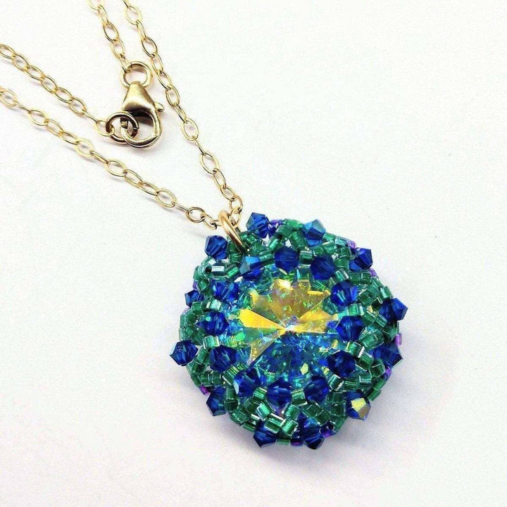 Blue Green Beaded Super Sparkly Rivoli Crystal Necklace - Necklace - Alexa Martha Designs   