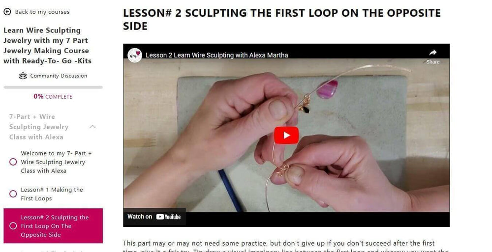 Complete jewelry set making tutorials kits bundle lesson on sculpting the first loop using wire.