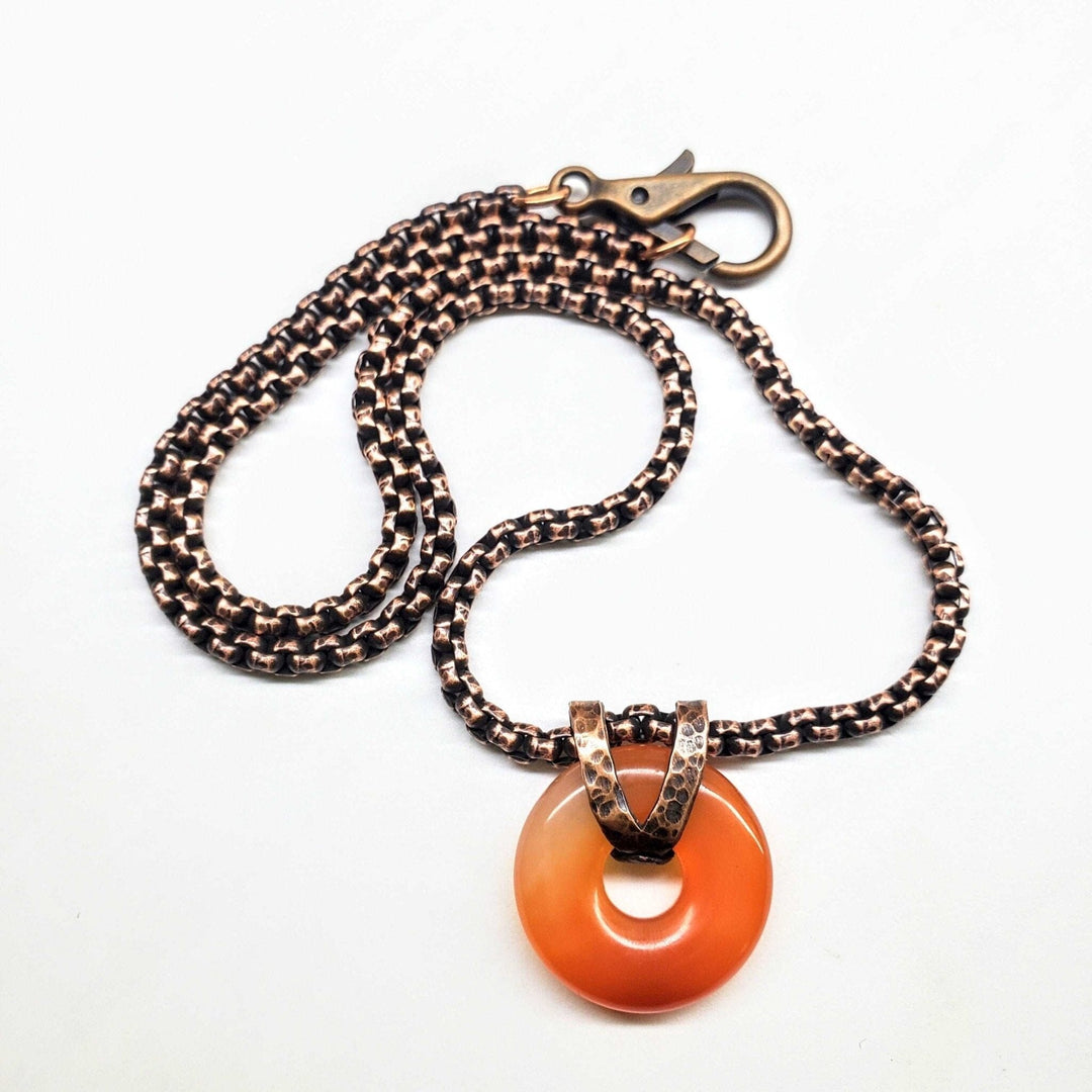 Carnelian Gemstone Donut Copper Chain Necklace - Necklace - Alexa Martha Designs   
