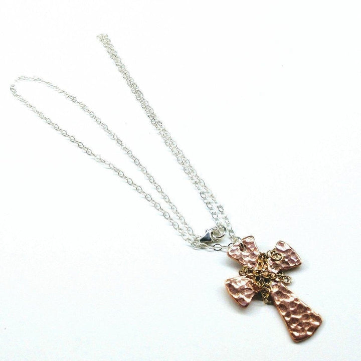 Chained Hammered Copper Cross Necklace For Him Or Her - Necklace - Alexa Martha Designs   