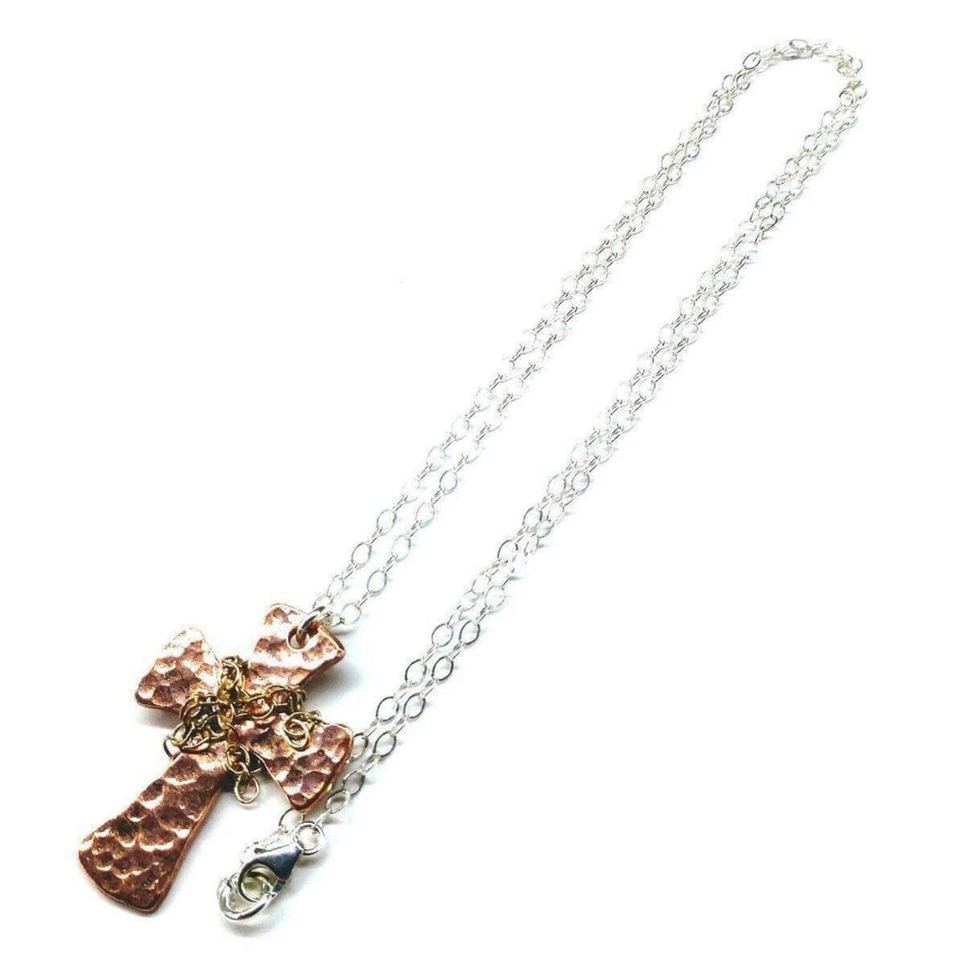Chained Hammered Copper Cross Necklace For Him Or Her - Necklace - Alexa Martha Designs   