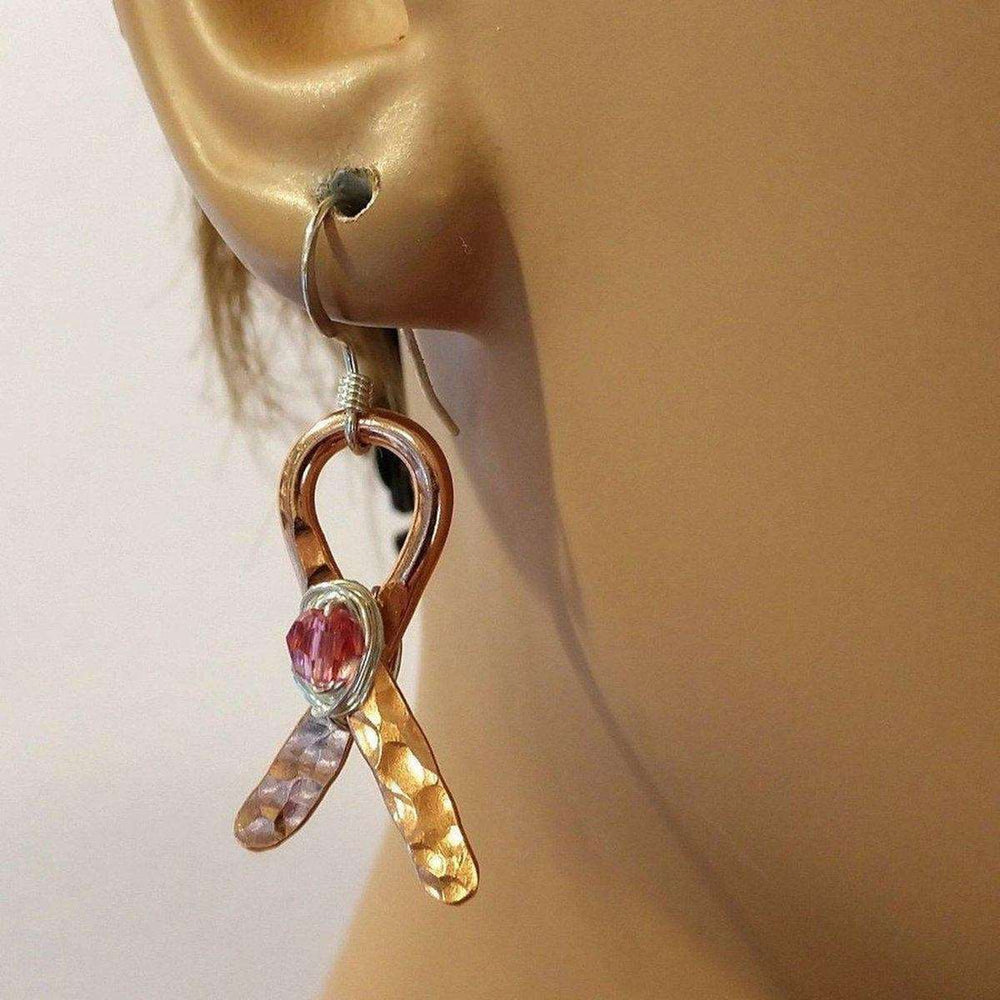 AMD1183 Copper Breast Cancer Awareness Ribbon Earrings - Earrings - Alexa Martha Designs   983825252399