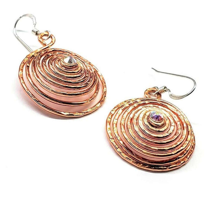 Copper Crystal Embedded Spiral Hoop Earrings Alexa Martha Designs
