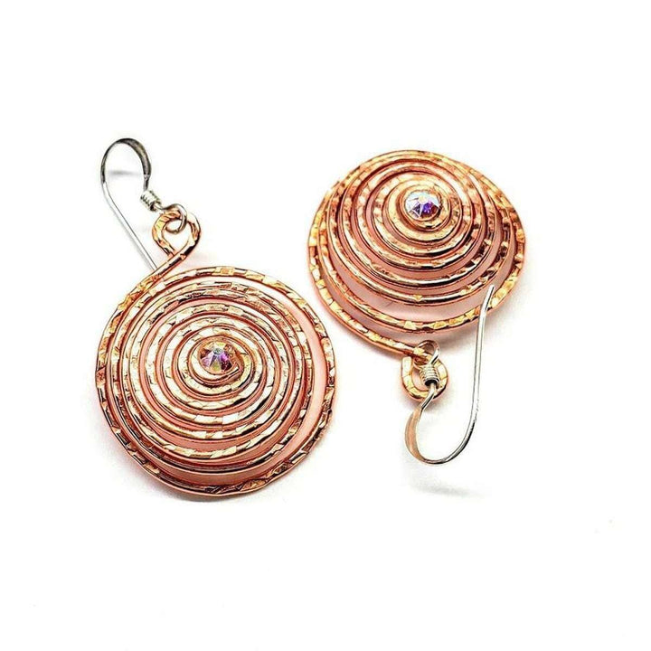 Copper Crystal Embedded Spiral Hoop Earrings Alexa Martha Designs