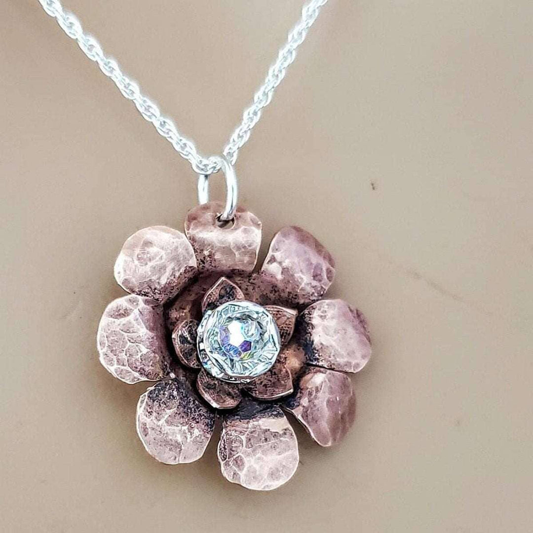 AMD1148Sparkly Copper Flower Spinner Necklace Made By Lexi Original DesignJewelryNecklace$ 80.00Alexa Martha Designs