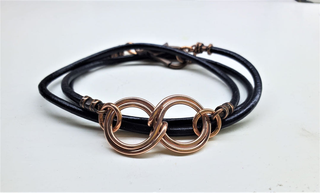Copper Double Infinity Gender Neutral Leather Wrap Bracelet - Wrap Bracelet - Alexa Martha Designs   