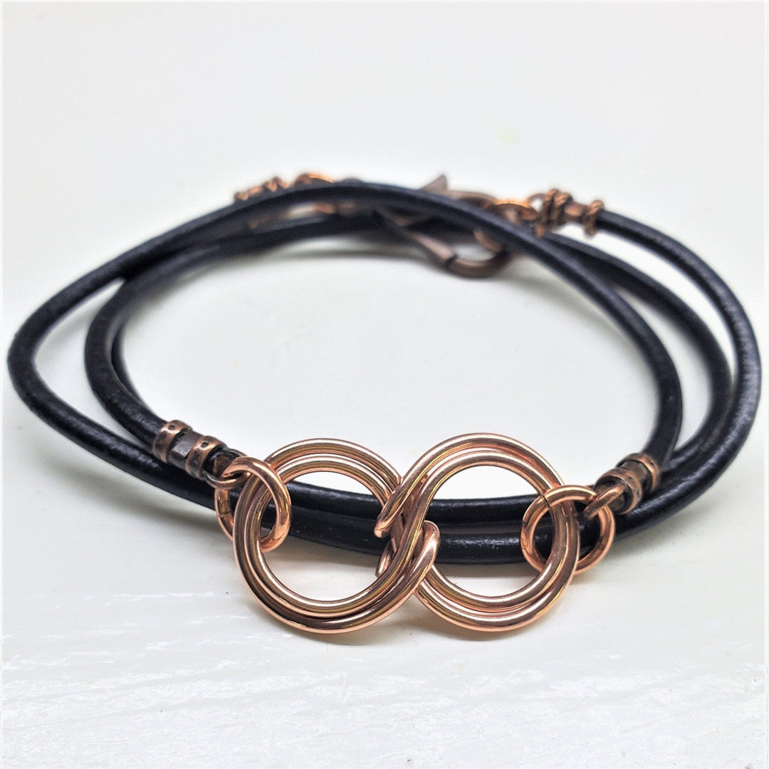 Copper Double Infinity Gender Neutral Leather Wrap Bracelet Alexa Martha Designs