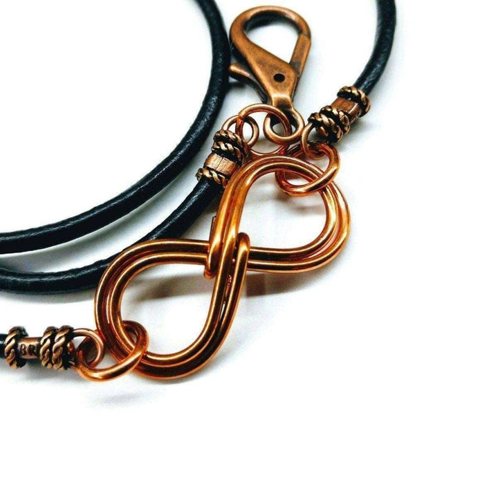 Copper Double Infinity Gender Neutral Leather Wrap Bracelet - Wrap Bracelet - Alexa Martha Designs   