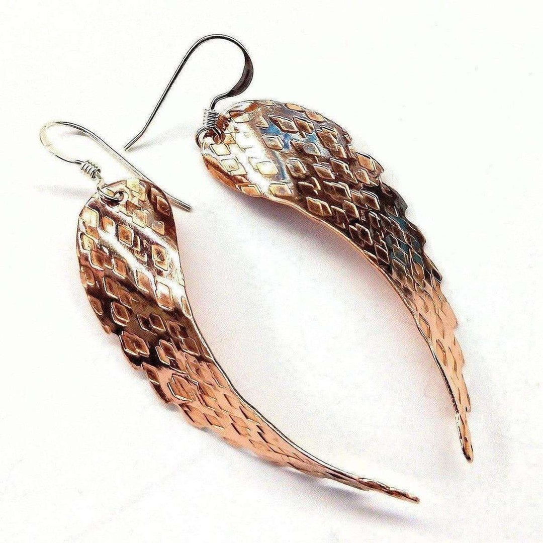 Copper Hammer Pattern Sculpted Angel Wings Earrings Alexa Martha Designs