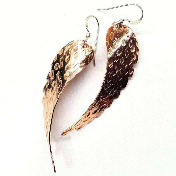Copper Hammer Pattern Sculpted Angel Wings Earrings - Earrings - Alexa Martha Designs   