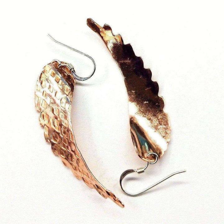 Copper Hammer Pattern Sculpted Angel Wings Earrings - Earrings - Alexa Martha Designs   